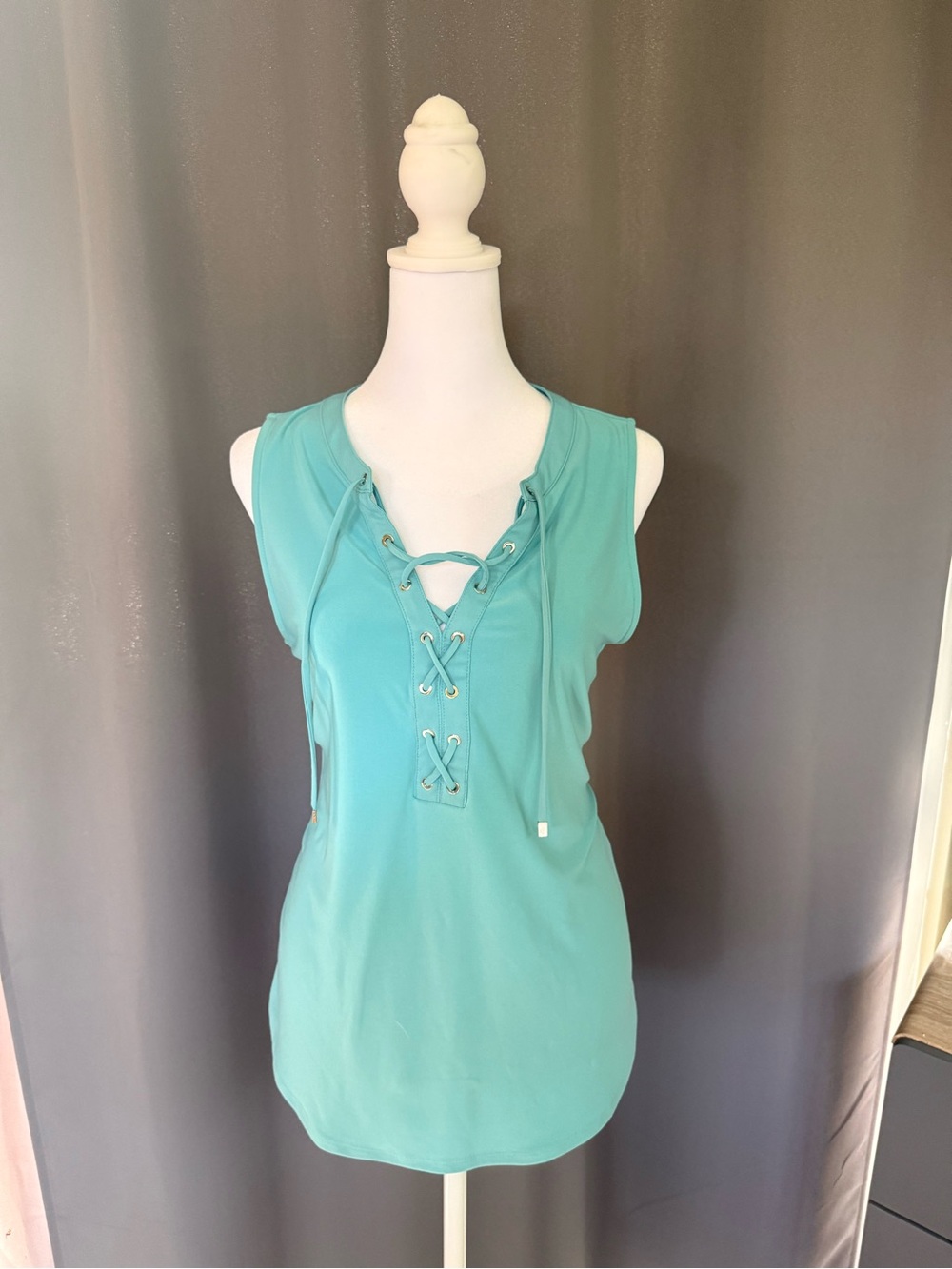 White House Black Market Teal Lace-Up Sleeveless Tank